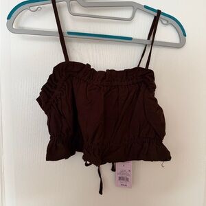 Wild Fable Brown Ruched Smocked Crop Top with Spaghetti Straps NWT